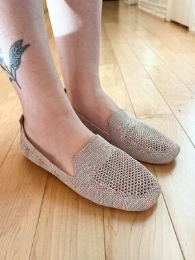 Knit Mesh Loafer Flats Nude Beige Slip On Shoes EU 37/ US 6.5-7